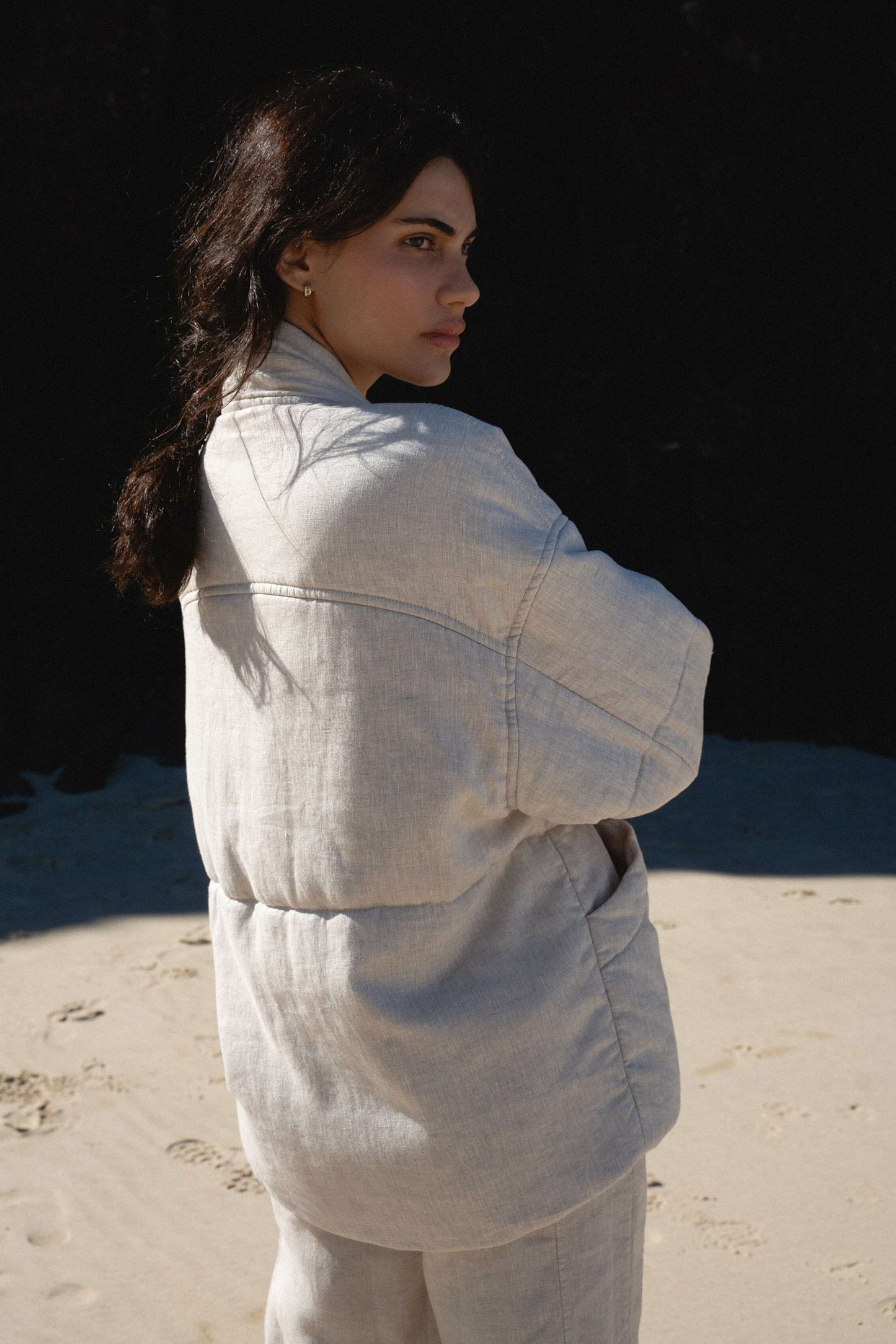 LILLY PILLY Aster linen coat in Oatmeal