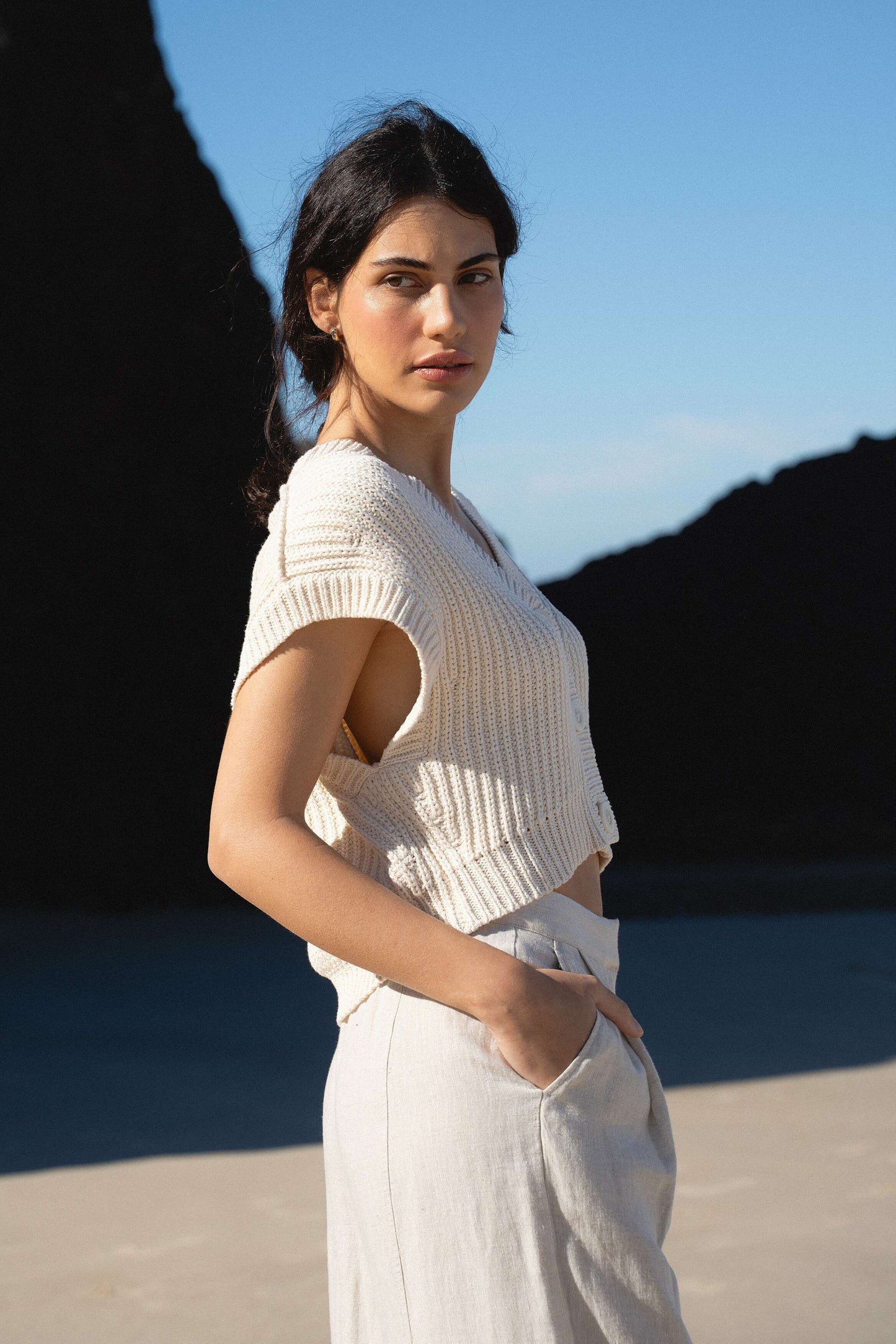 Elara Cottom Knit in Cream by LILLY PILLY - side