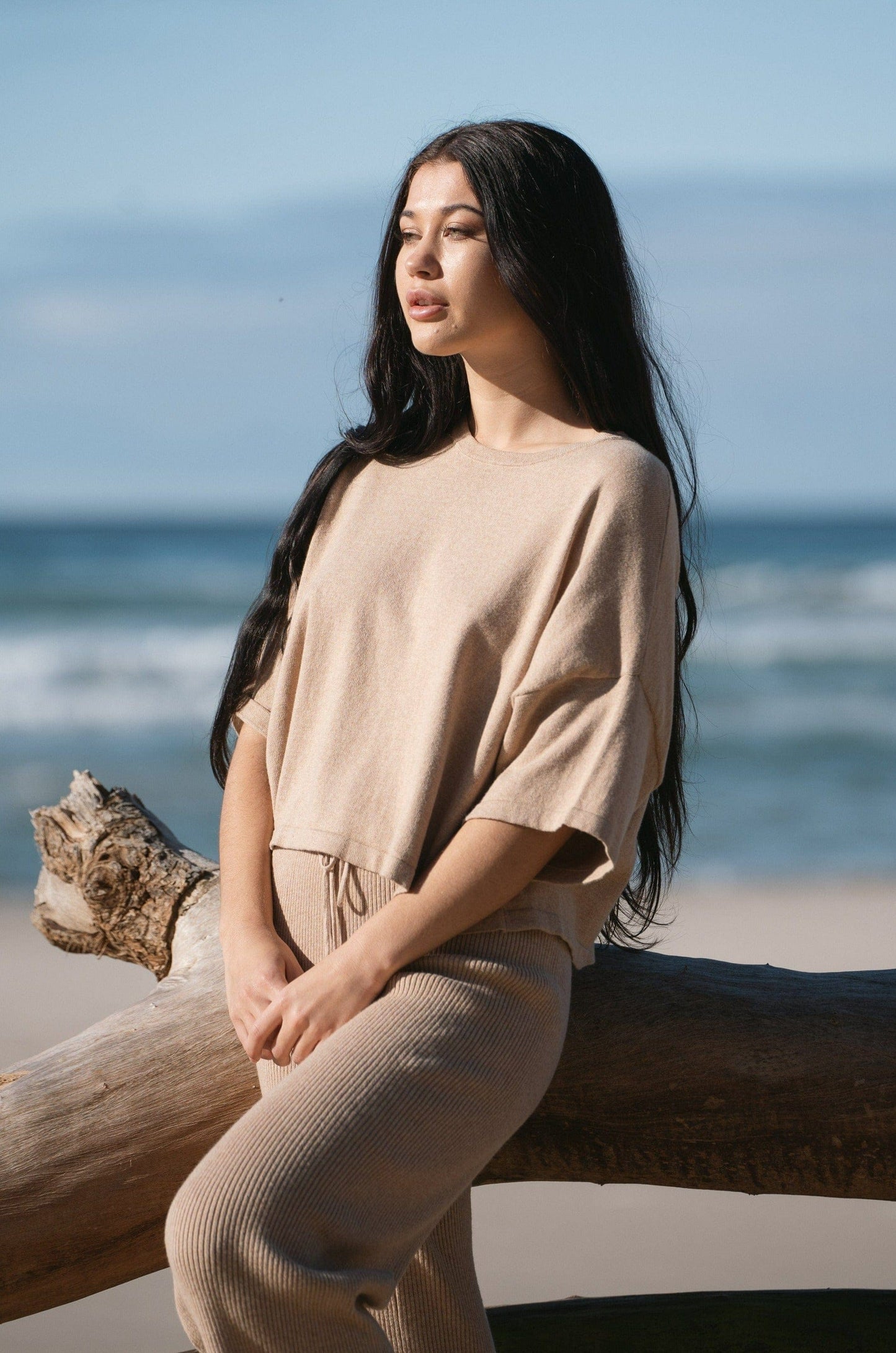 Lilly Pilly Collection Anna Knit top made from Cotton Cashmere in Oatmeal