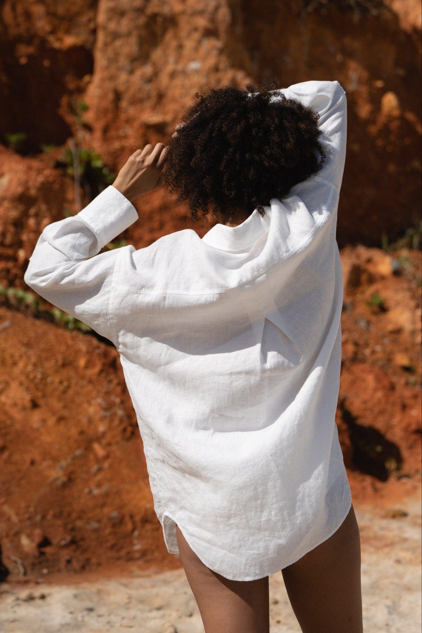 Lilly Pilly Collection Kirra shirt made from European linen in Ivory back view