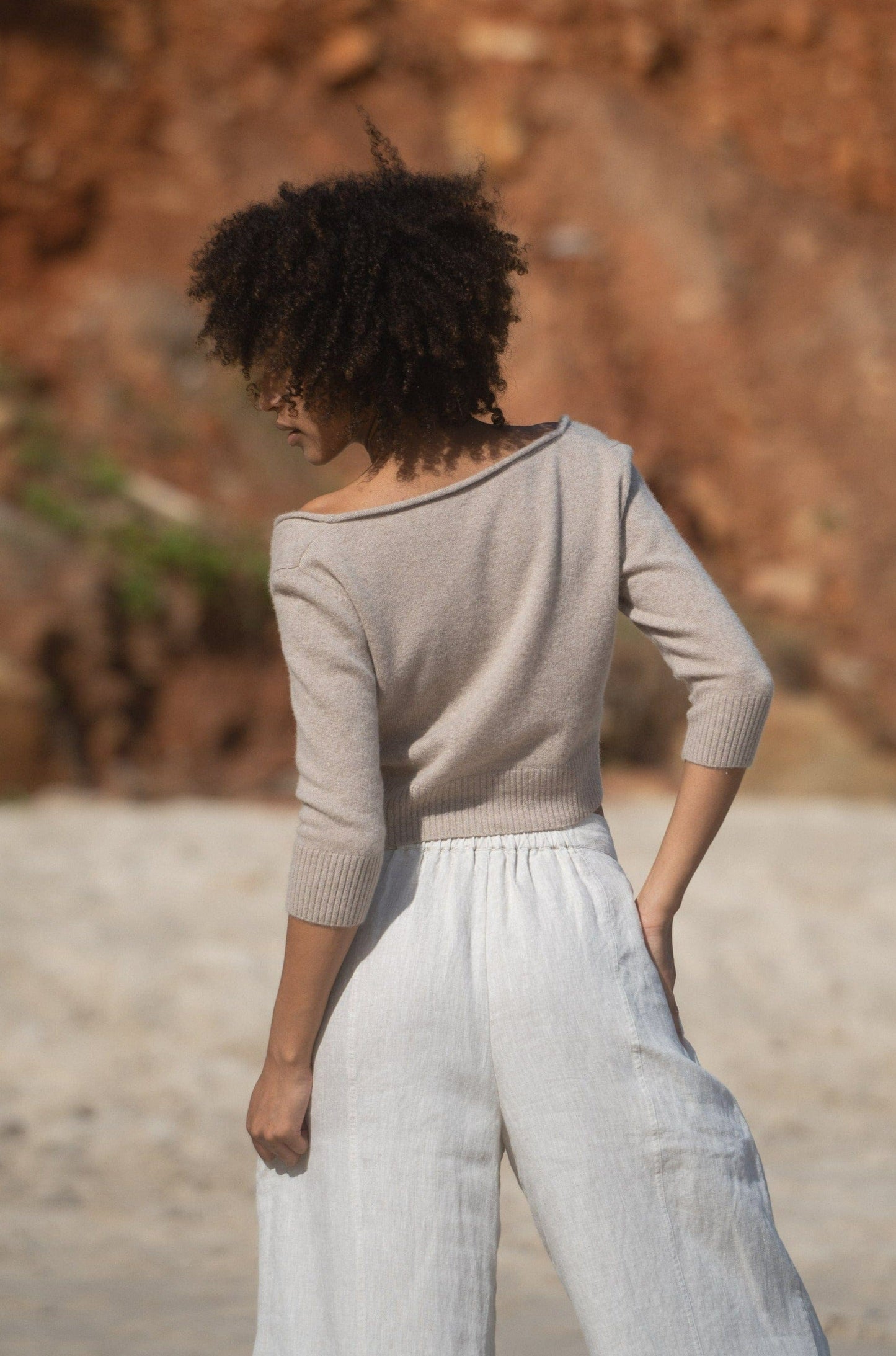 Lilly Pilly Collection recycled Cashmere cardigan top in Oatmeal