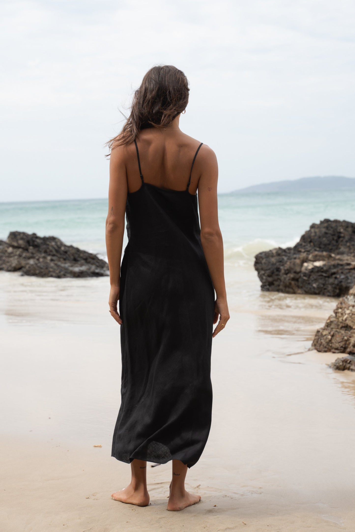 ALLEGRIA BLACK BIAS LINEN DRESS