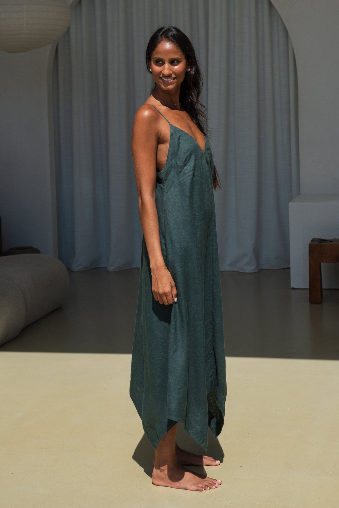 INEZ FOREST LINEN DRESS