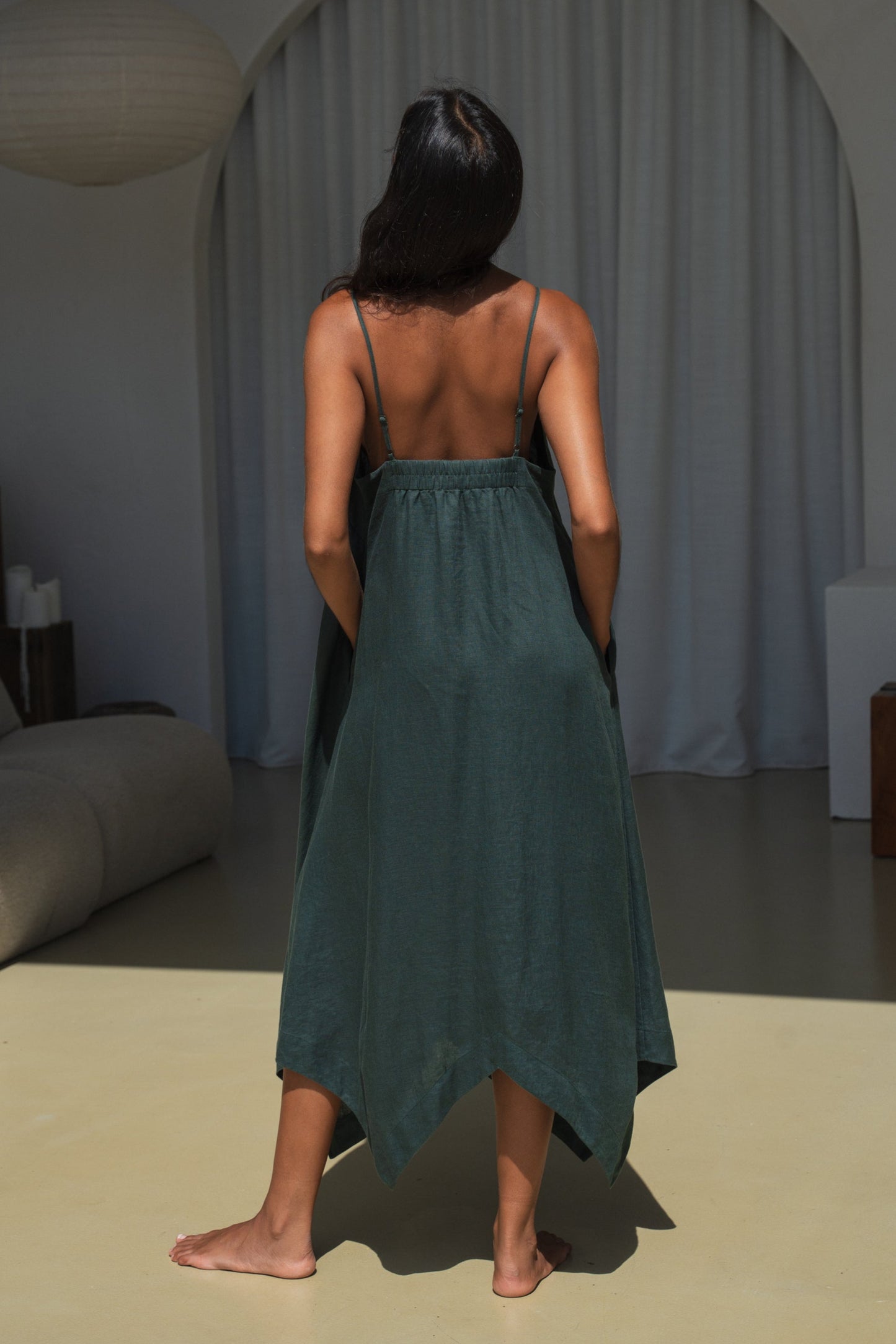 INEZ FOREST LINEN DRESS