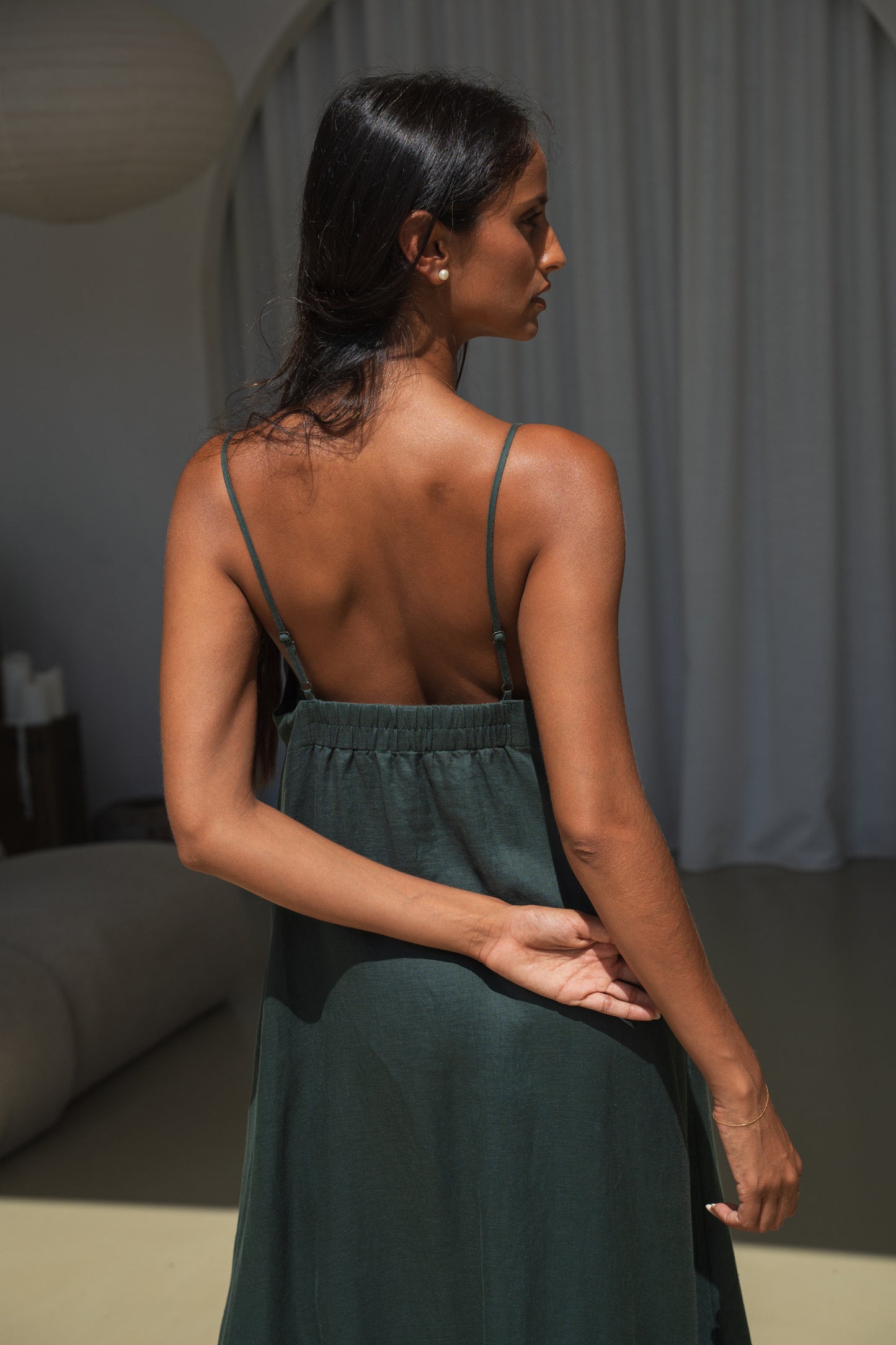 INEZ FOREST LINEN DRESS