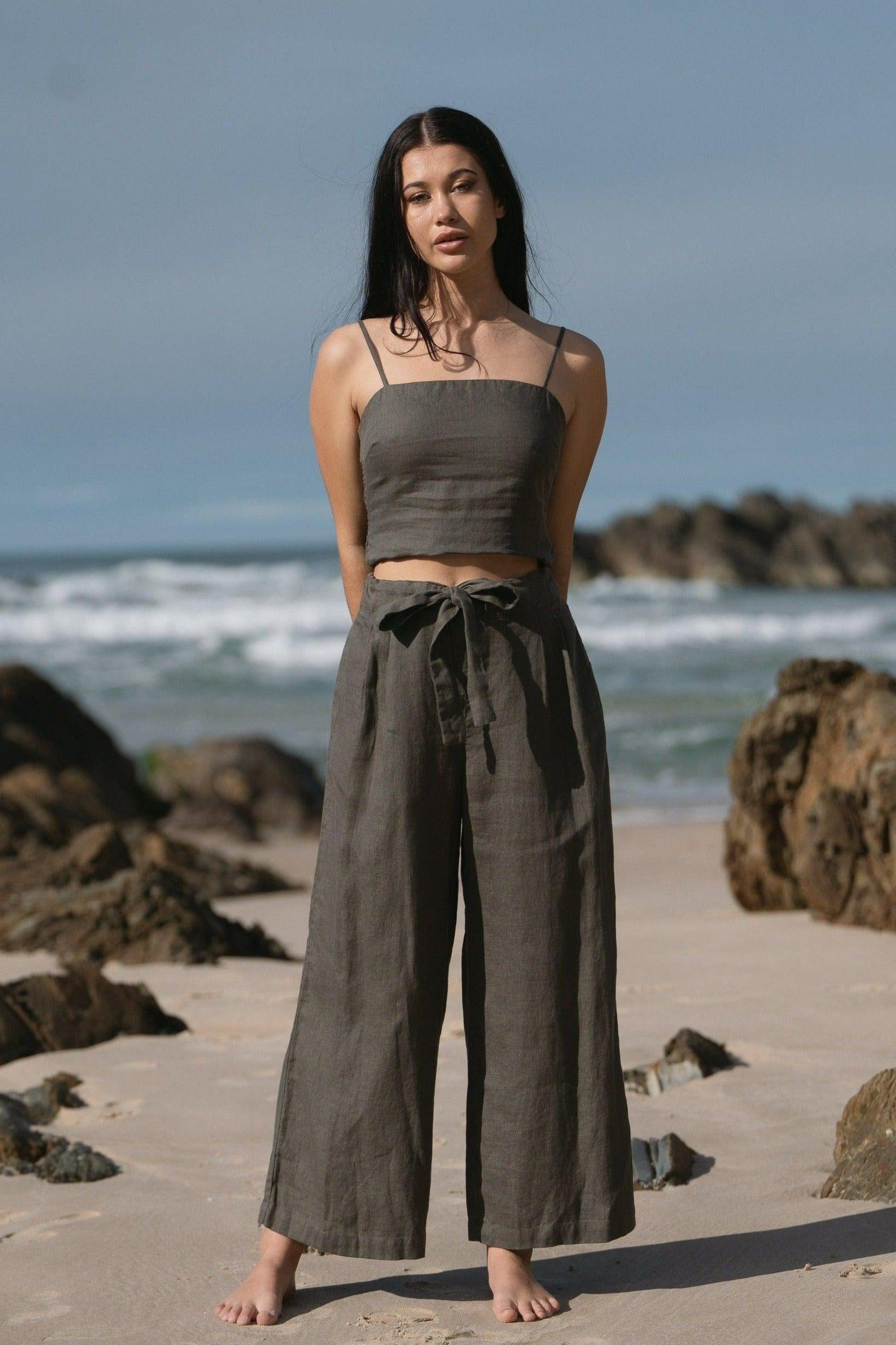 LILLY PILLY Ava linen pants in Khaki