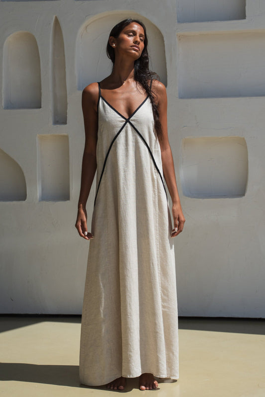 AZALEA OATMEAL LINEN DRESS