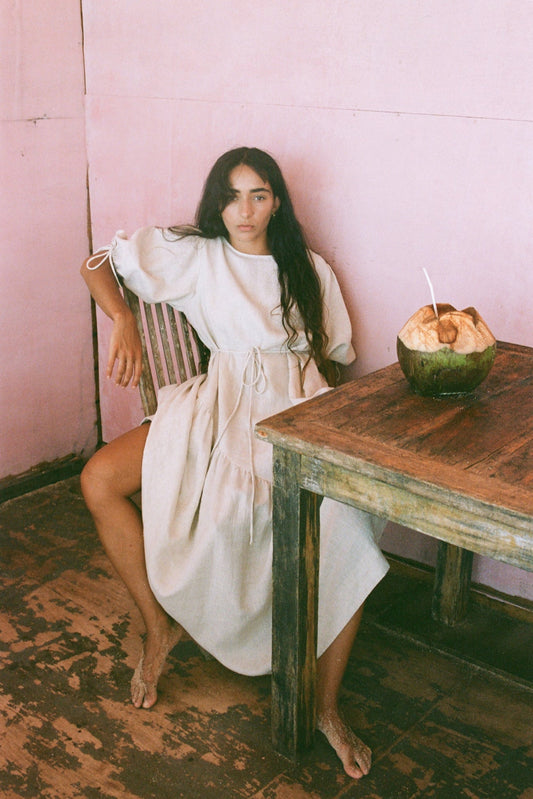CHARLOTTE OATMEAL LINEN DRESS