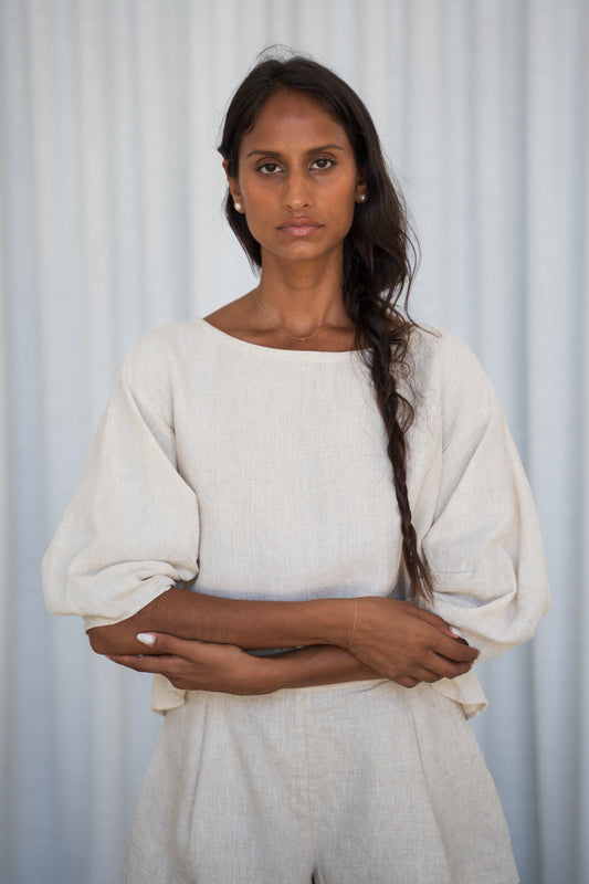 LEIA OATMEAL LINEN TOP