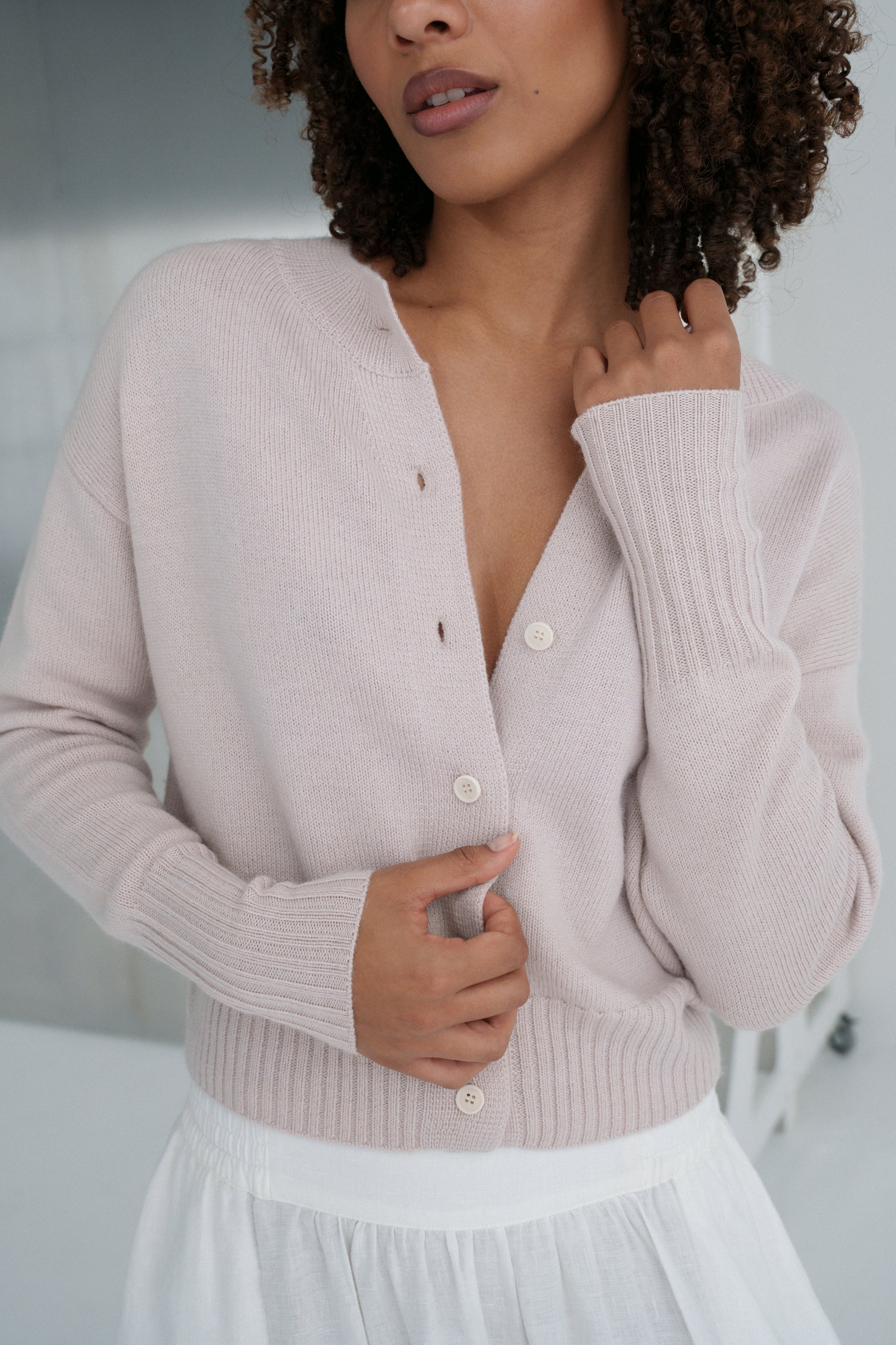 LILLY PILLY Taylor merino wool knit cardi in Lilac