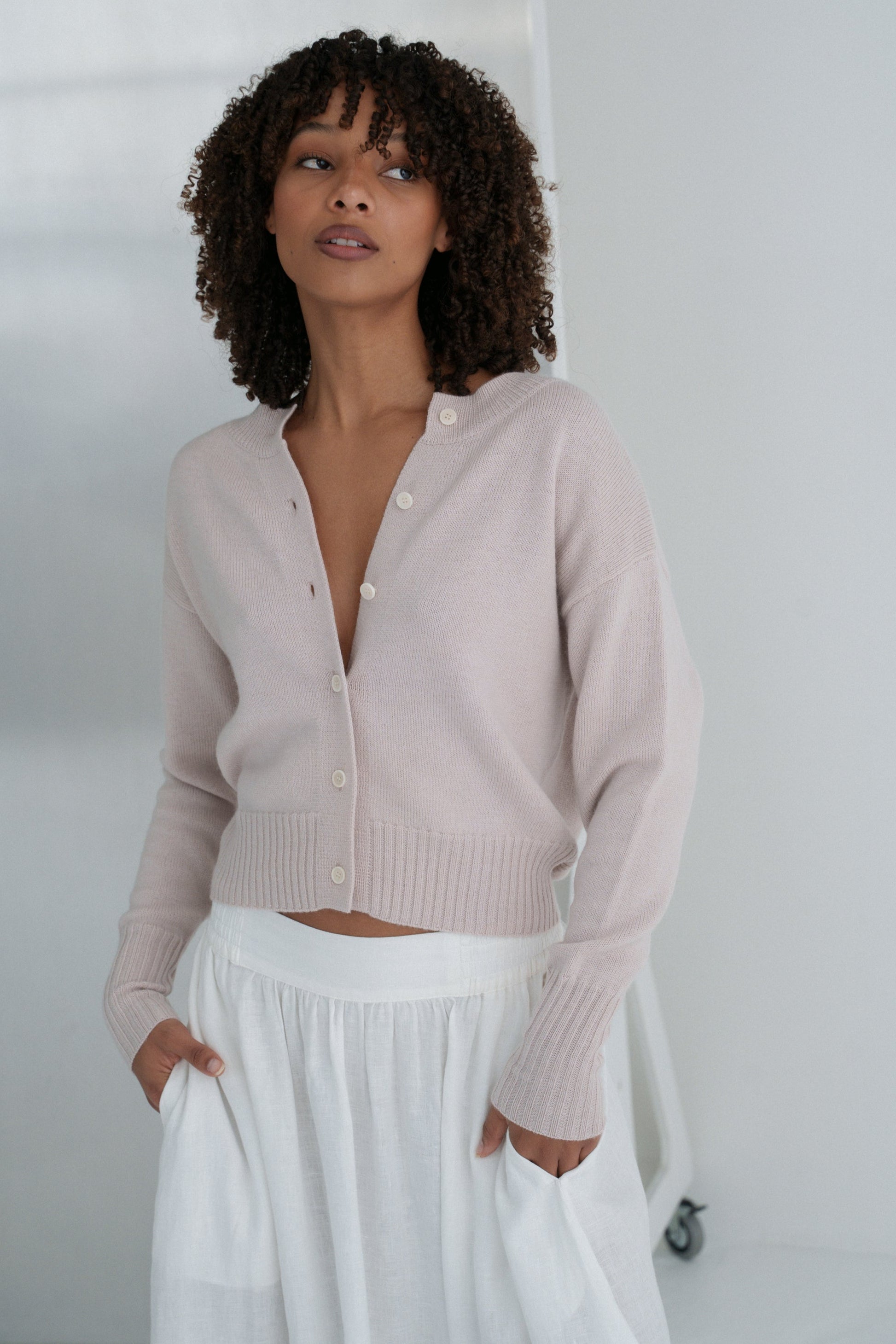 LILLY PILLY Taylor merino wool knit cardi in Lilac