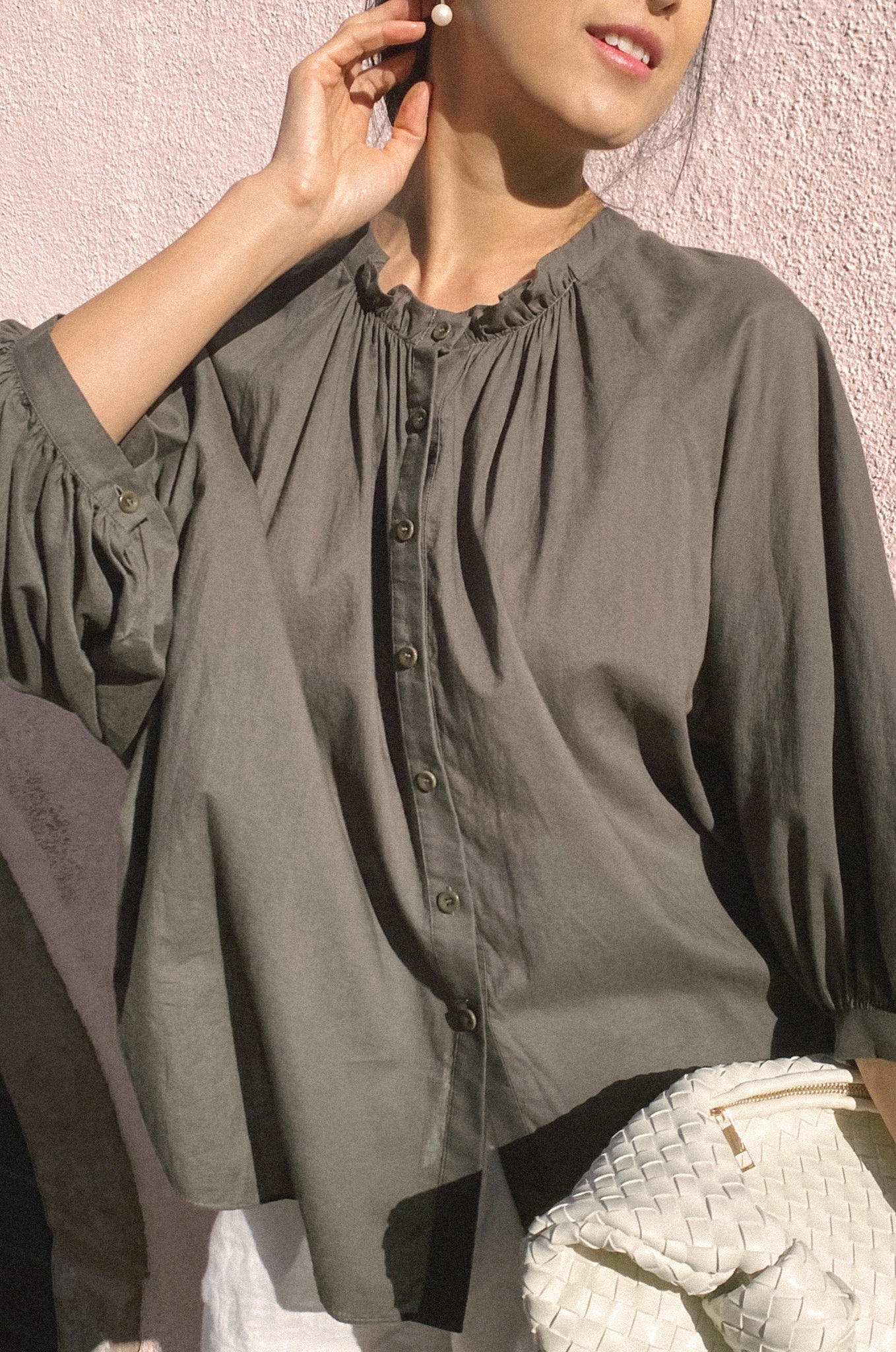 THALIA KHAKI COTTON VOILE SHIRT